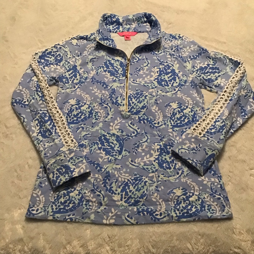 Lilly Pulitzer Skipper Popover Half Zip Blue Pullover Top. Size Small
